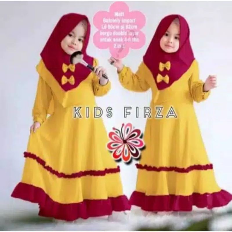 [Fashion Muslim] GAMIS SYARI ANAK BY FIRZA | set hijab variasi pita kombiasi warna terlaris