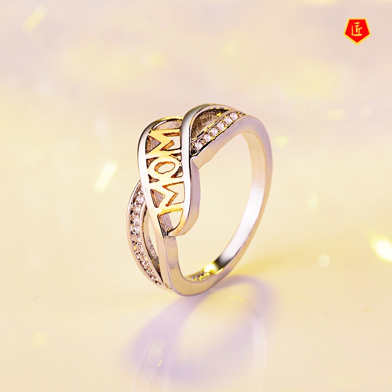 [Ready Stock]Creative Fashion Love Mom Ring 18K Gold Color Separation