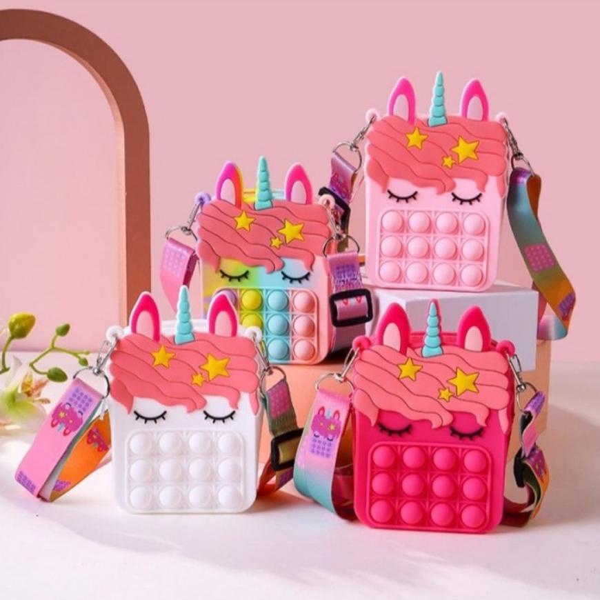 COD Tas Pop It Anak Unicorn, Hello Kitty, Dino, Gajah, Sapi, Kodok Pop it Handbag Tas Anak