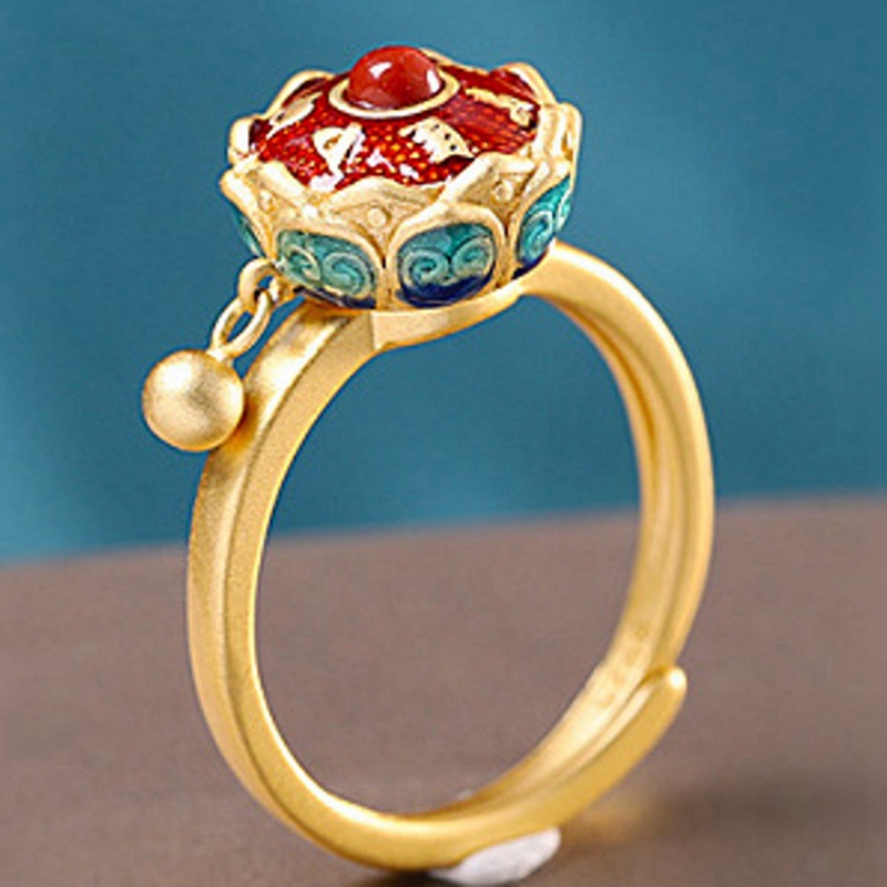 Cincin S925 Pure Silver Model Bunga Teratai Cloisonne Gaya Retro Untuk Wanita