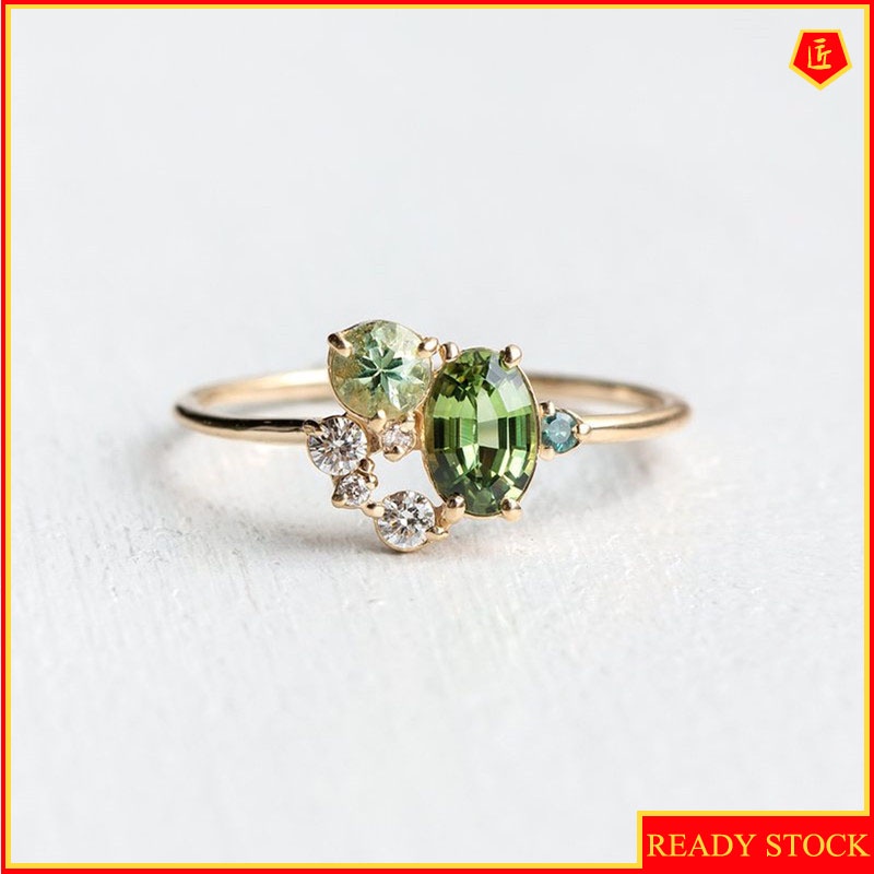 [Ready Stock]Women's Fashion Simple Green Gems Ring