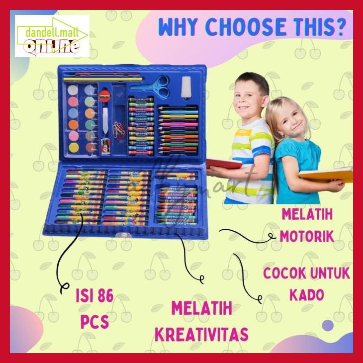 

U8Tyrt67- Colouring Set 86 Pcs Pensil Warna Crayon Set Stationary Kado Anak - Biru E3Yrf797-