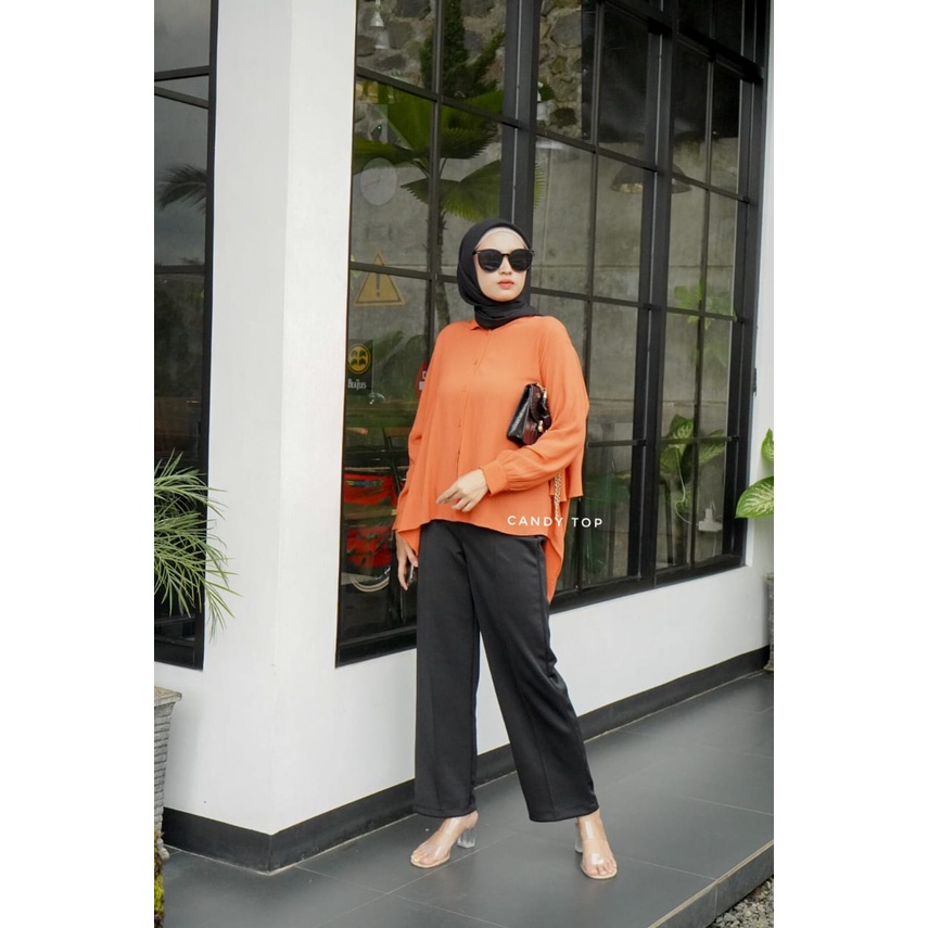 OVERSIZE KEMEJA POLOS | Kemeja Oversize Wanita - Kemeja Korea - Kemeja Wanita Adem - Candy Top - Kem