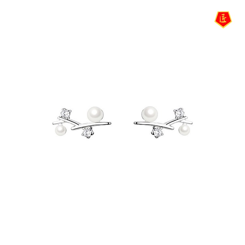 [Ready Stock]Elegant 925 Silver Small Branch Pearl Ear Studs