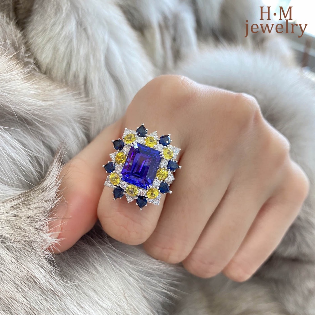 Cincin Lapis Emas 18k Model Terbuka Dengan Batu Sapphire Tamsang Untuk Wanita