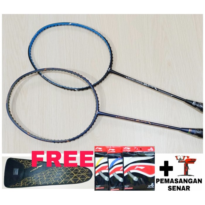 TERBARU OBRAL Raket Lining Super Force 85 PLUS Original + tas1R + SenarAP6 - Black/Cyan, SET 85 PLus