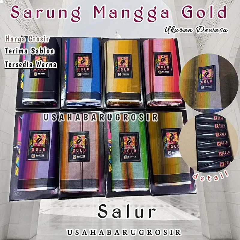 Sarung Mangga Gold salur Bahan katun ukuran Dewasa Tenun made in indonesia