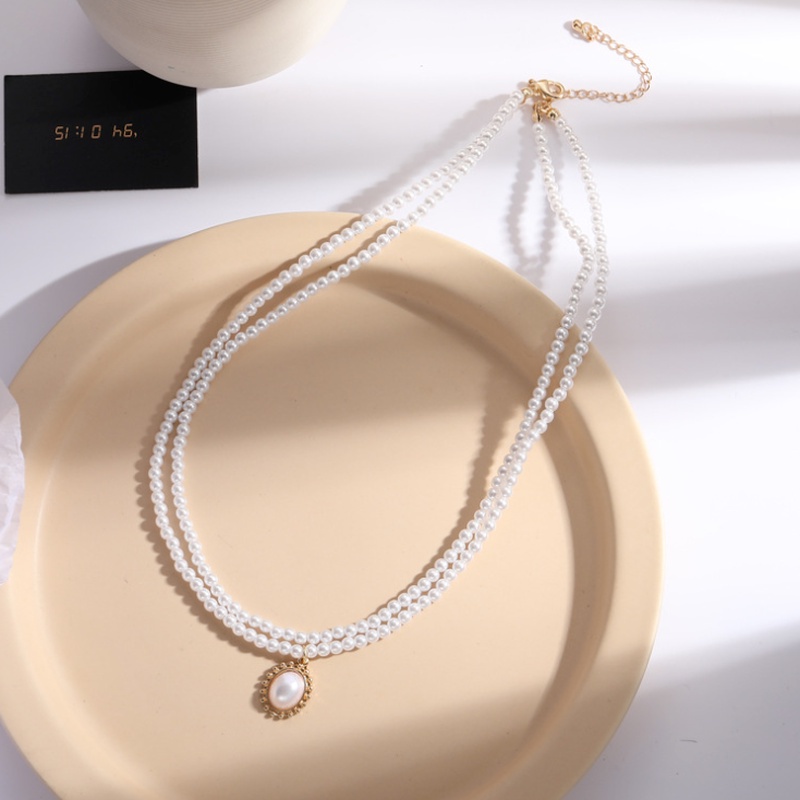 Kalung Choker Double Layer Aksen Mutiara Gaya Retro Vintage Untuk Wanita