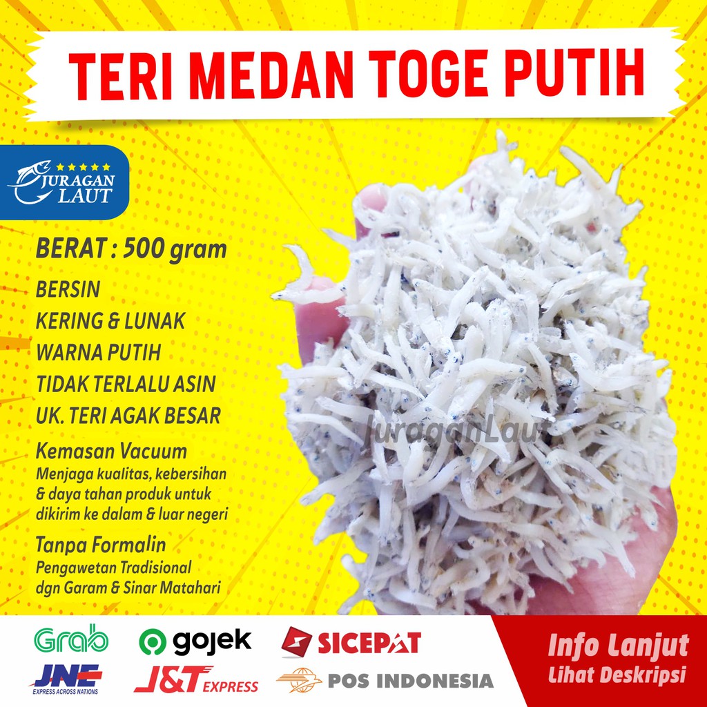 

teri medan toge putih super asli kering 500gr premium ikan teri ukuran besar utk sambal teri kacang