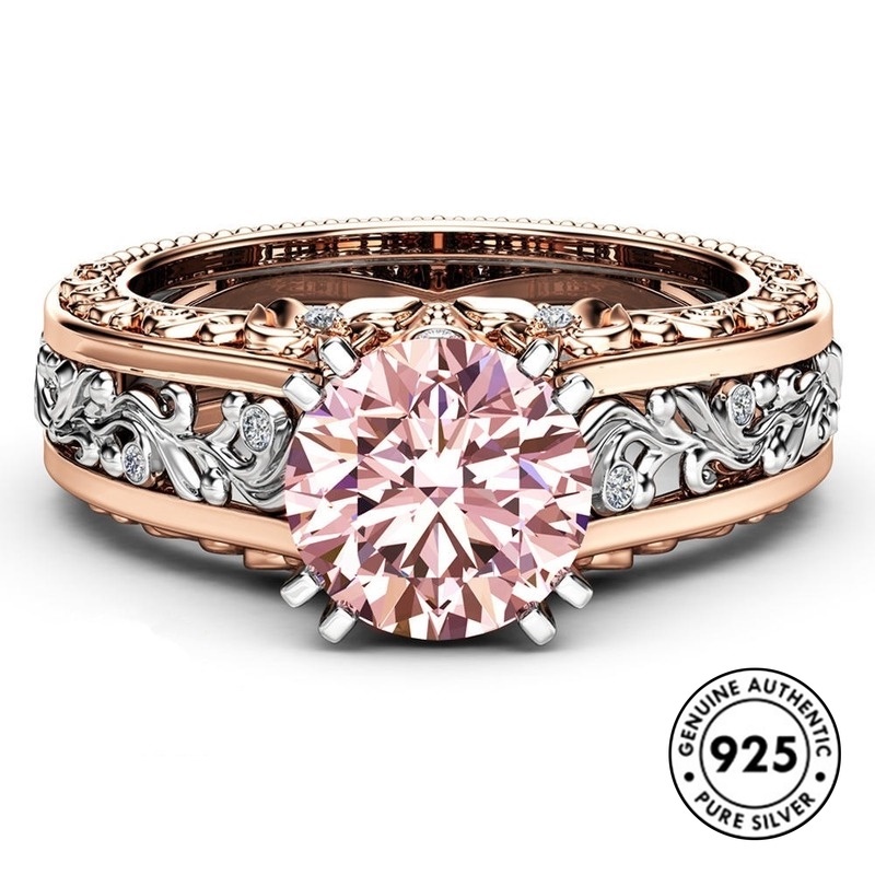 Cincin Berlian Bahan S925 Silver Plated Warna Rose Gold