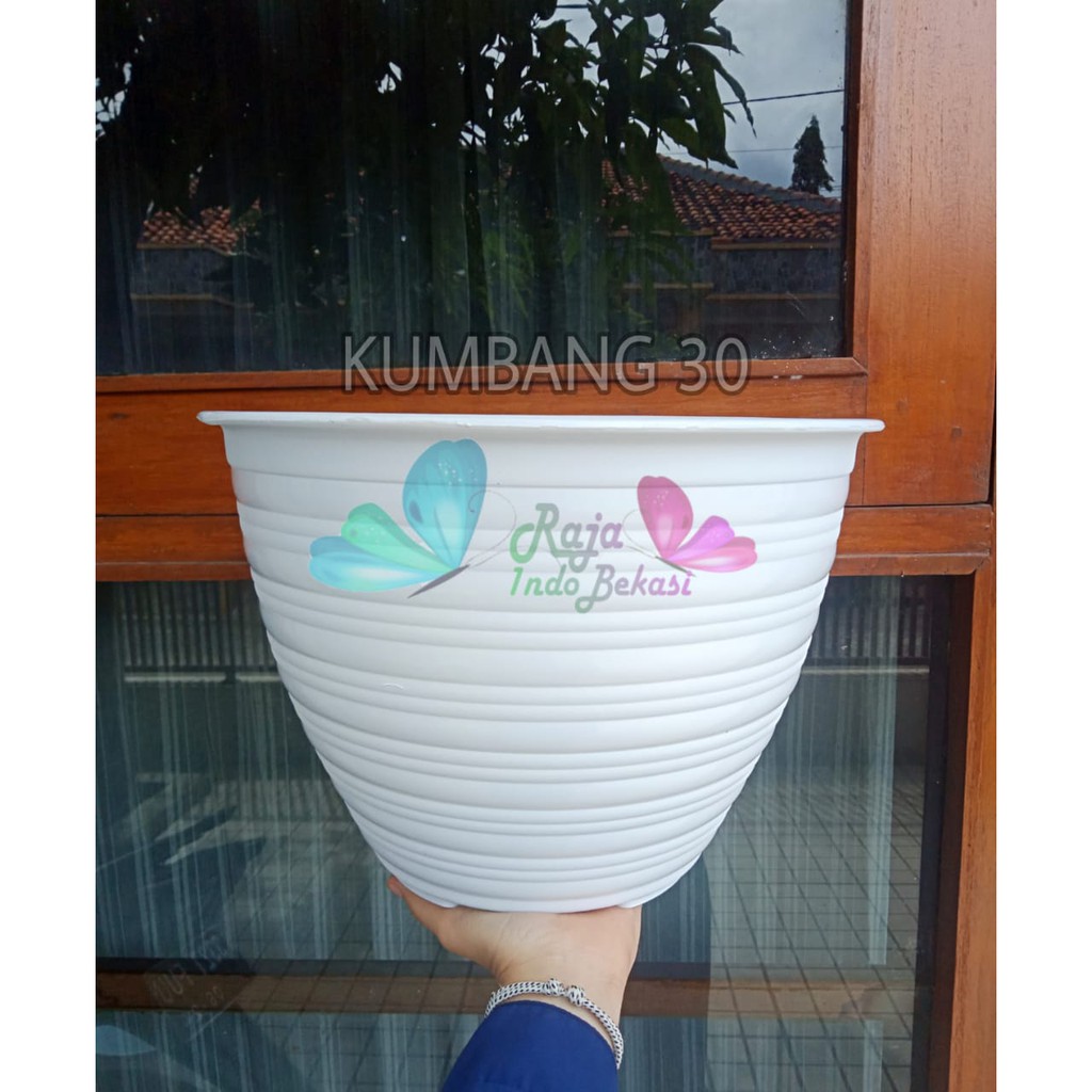 Pot Bunga Kumbang 30 Putih Motif Tawon - Pot Plastik 29 30 Cm Vas Pot Bunga Tawon Bulat - Pot Bunga