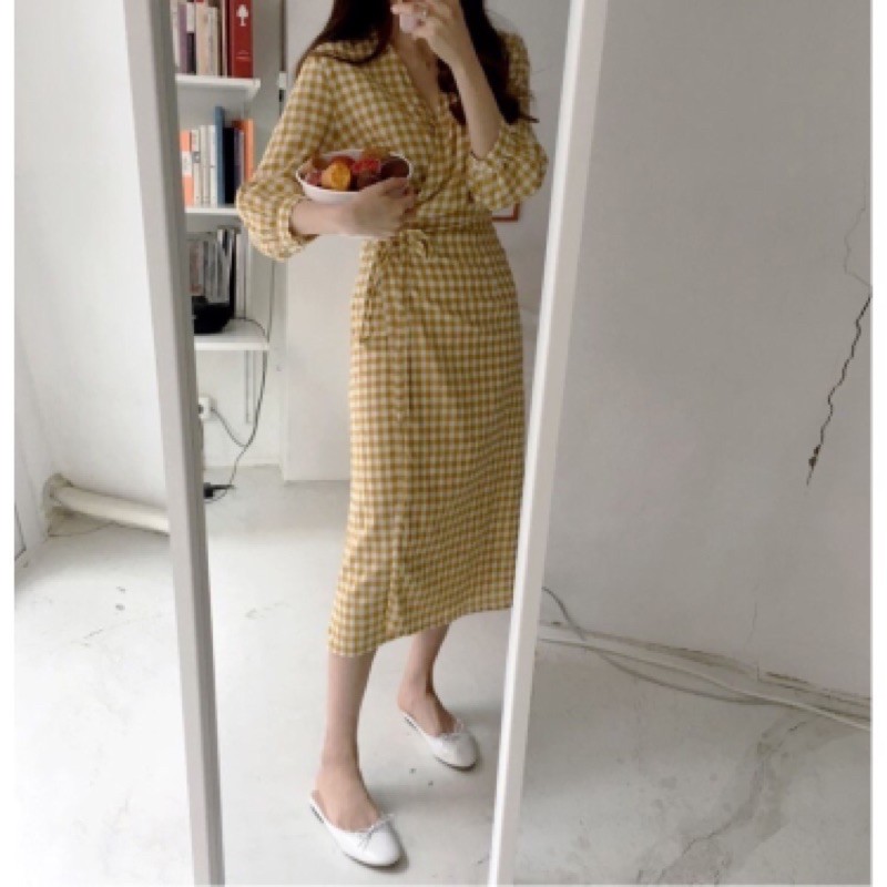 RDY POSHMEUP21 - Jackham dress JA ready terusan midi kimono kotak kotak gingham