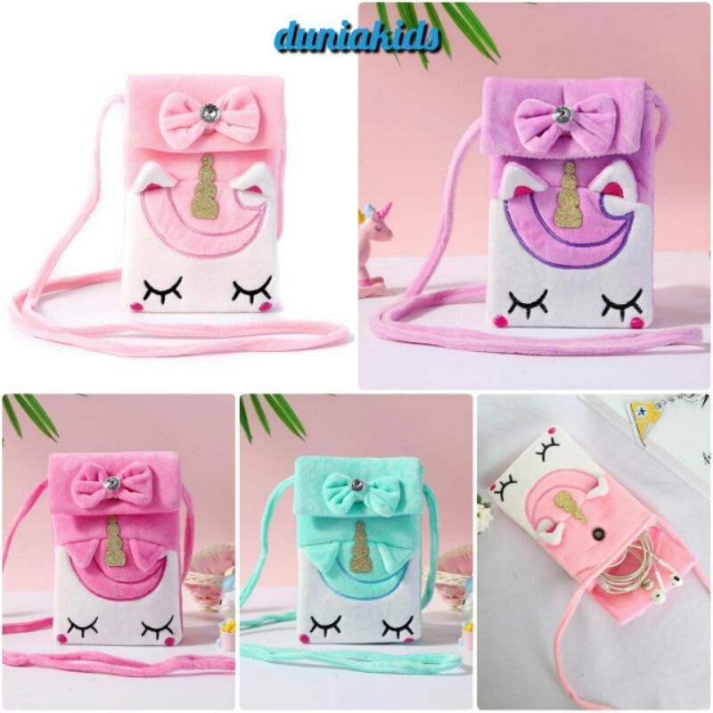 Tas selempang hp Unicorn.tas selempang anak import lembut 2ruang dan 1ruang