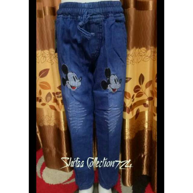 Celana Jeans / Celana Panjang / Celana Anak Perempuan / Celana Luna Motif Bordiran Ukuran M. L. XL