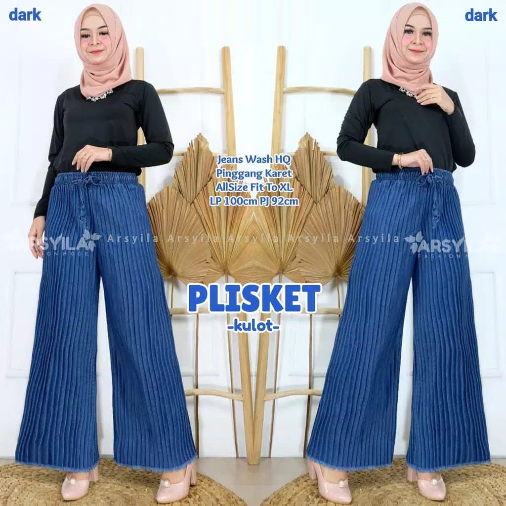 KULOT PLISKET JEANS PREMIUM DARK DAN LIGHT KEKINIAN MURAH BR