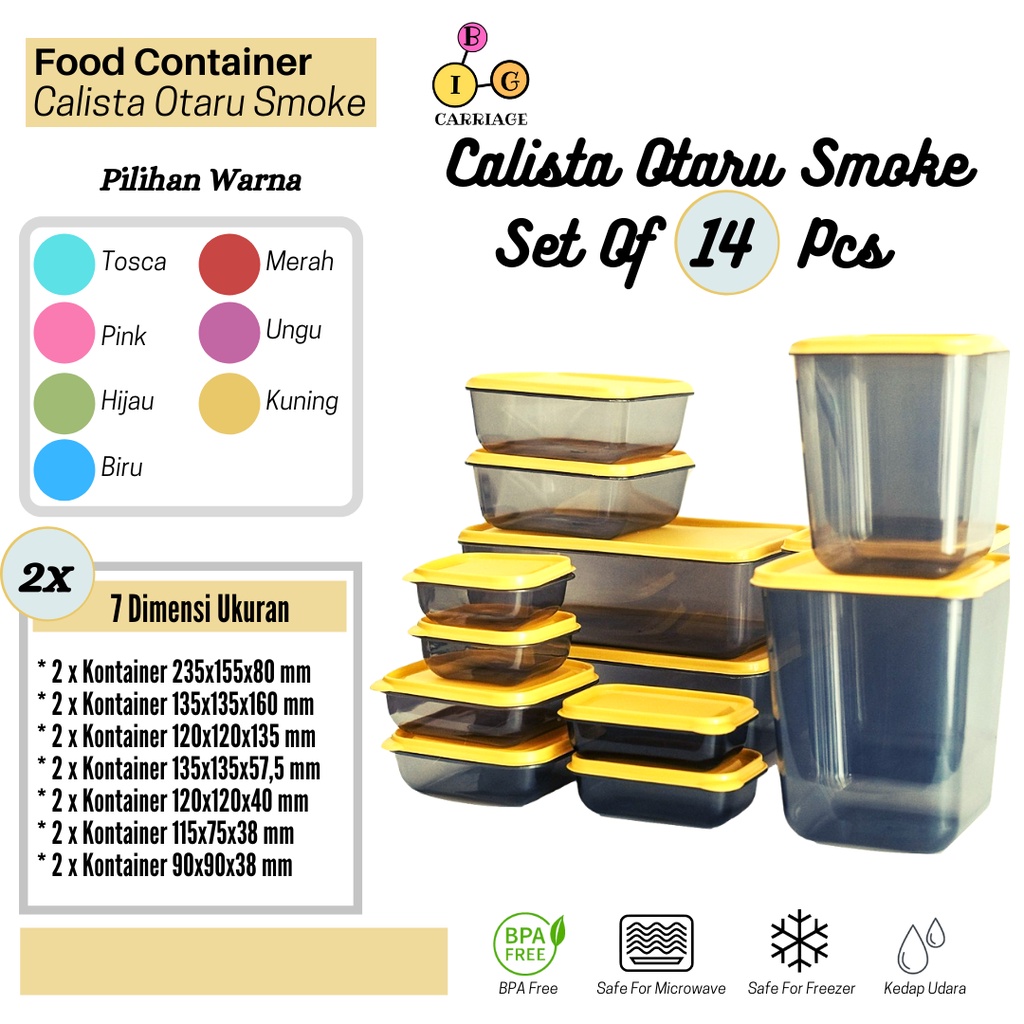 TOPLES PLASTIK CALISTA OTARU SMOKE 14 PCS WADAH KOTAK MAKAN SET BOX TEMPAT PENYIMPANAN MAKANAN SAYUR