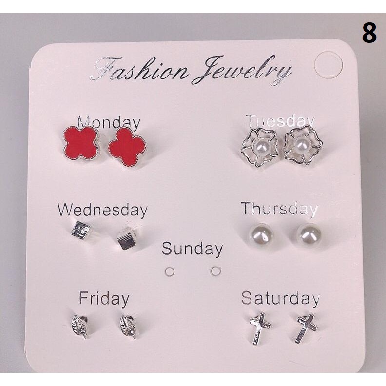 ⭐ JKTMART ⭐Anting Aksesoris Fashion Mutiara Earrings Wanita 6 Pasang Tusuk Simple COD A022-MOTIF 8