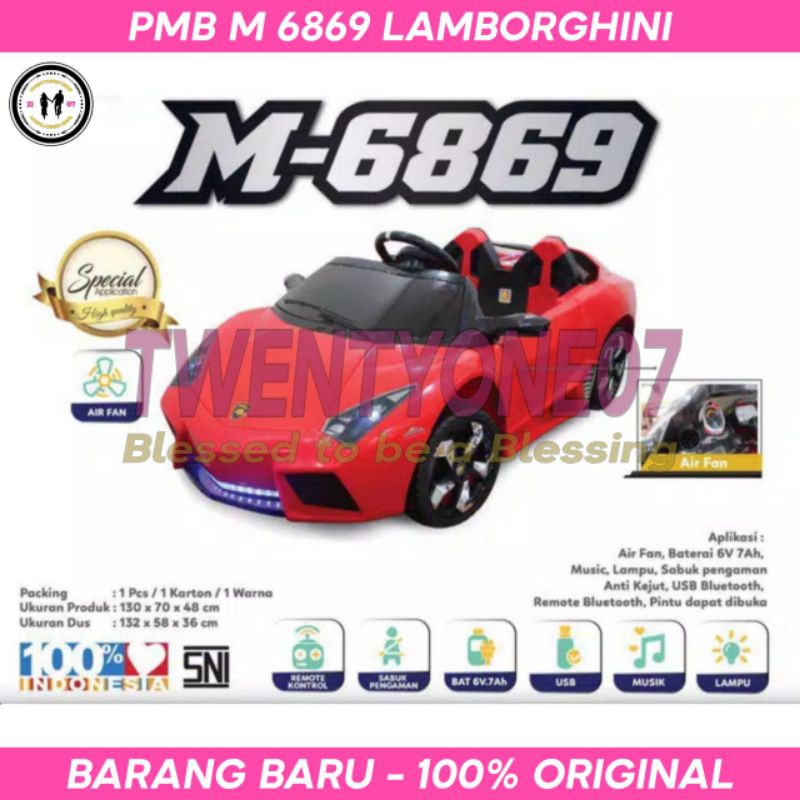 Mainan Mobil Aki Anak Lamborghini PMB M 6869 M6869 Lambrado 2 Kursi Remote Control Bluetooth