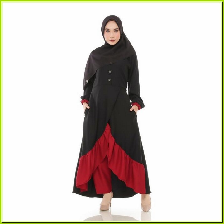 Gaun Gamis Long Dress Baju Muslimah Kondangan Pesta Lamaran Brukat Lebaran Pengajian Wanita Remaja Perempuan Terbaru 2021 Mewah Elegan Muslim Baju Wanita Muslim Terbaru Setelan Celana Qanara Syari Termurah - Black