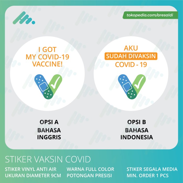 

Murah Stiker Vaksin Covid 19 / Corona Virus Sticker Label Seri Internasional - Putih Bhs Indonesia