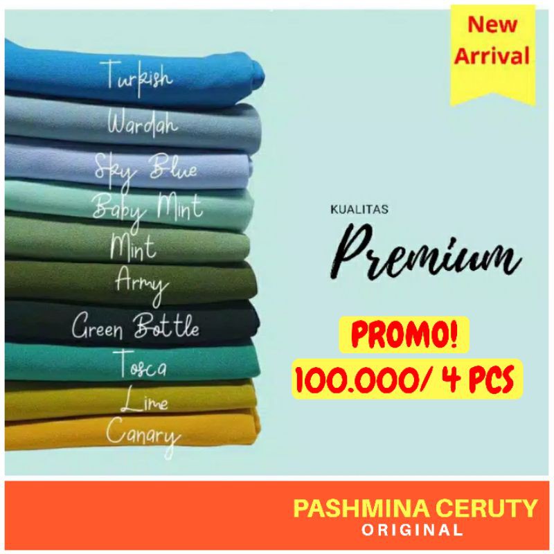 Pashmina Ceruty Tali dan Tanpa Tali Jilbab Pasmina Kualitas Premium / Hijab Pashmina Murah