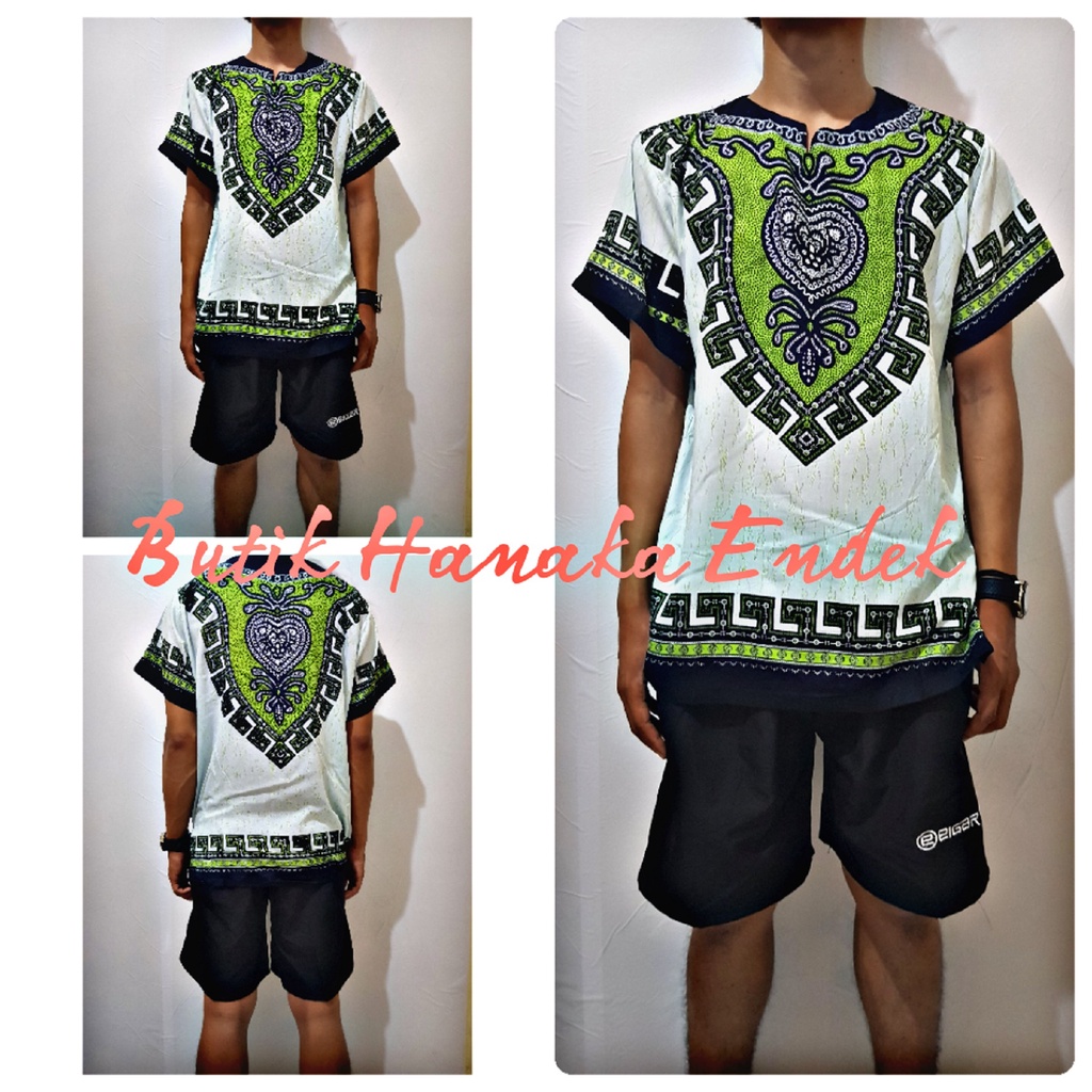 Setelan Baju dan Celana Pendek Etnik Dashiki Love Pria/Wanita (Unisex)