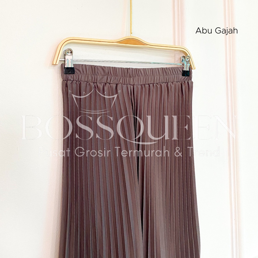 Rok plisket pendek 7/8 wanita model payung / Rok Plisket Mayung pendek / Rok Kerja Dewasa-Abu Gajah