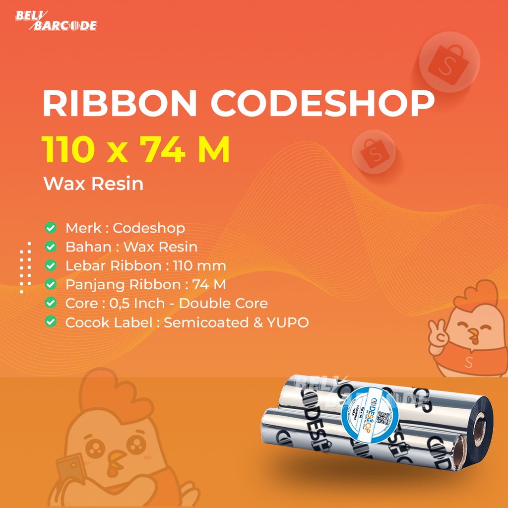 CODESHOP RIBBON BARCODE LABEL 110 X 74 METER TINTA WAX RESSIN