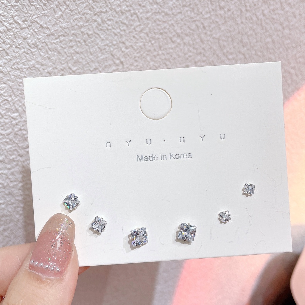 6pcs / Set Anting Tusuk Bentuk Bintang / Geometri Aksen Zircon + Berlian Imitasi Untuk Perhiasan Wanita