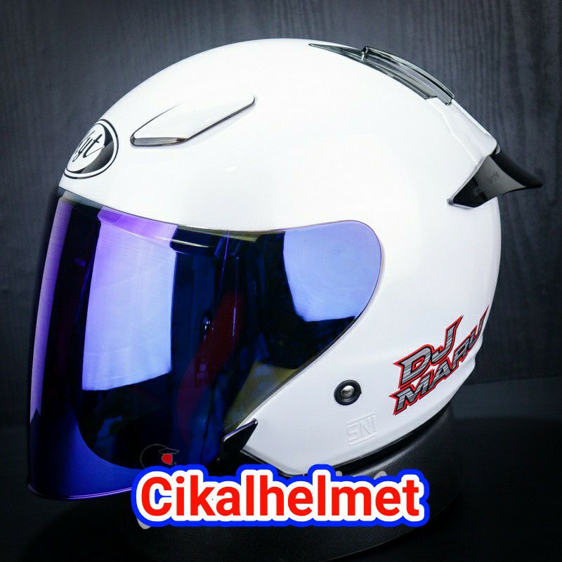 KYT HELM DJ MARU SOLID WHITE + PAKET GANTENG VISOR IRIDIUM + SPOILER