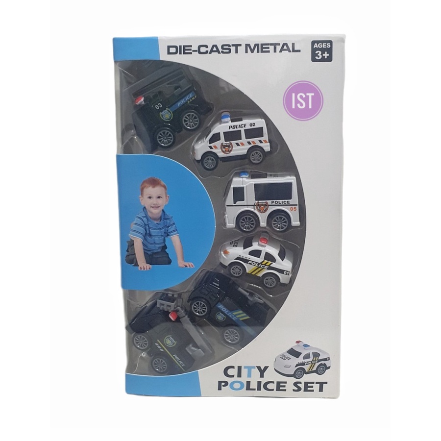 MWN Mainan DieCast Metal City Police Set 6 pcs DL035-2