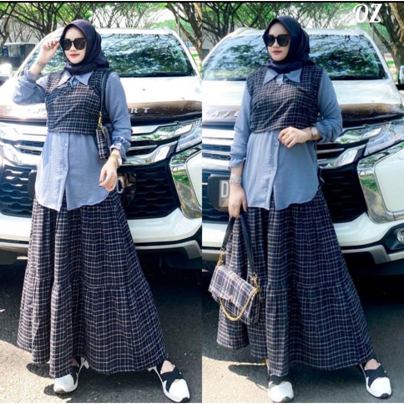 LM _ SET KEMEJA ROK+ROMPI / SET STELAN ROMPI/ SET PAKAIAN MODEL TERBARU / SET ROK KEMEJA +ROMPI