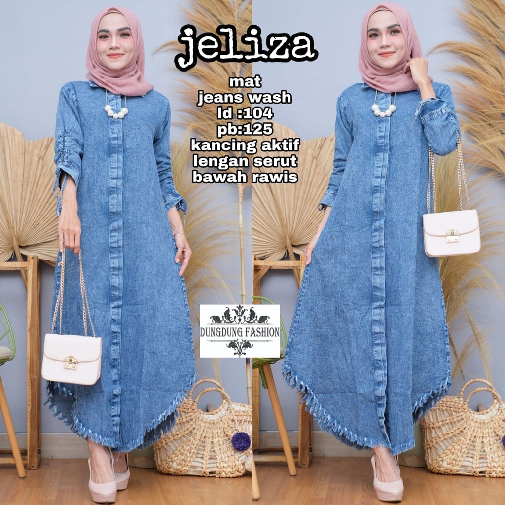 ASEA Jesica Modello Atasan Muslim Tunik Jeans Denim Snow Wanita - Long Tunik Rawis Jeans Original