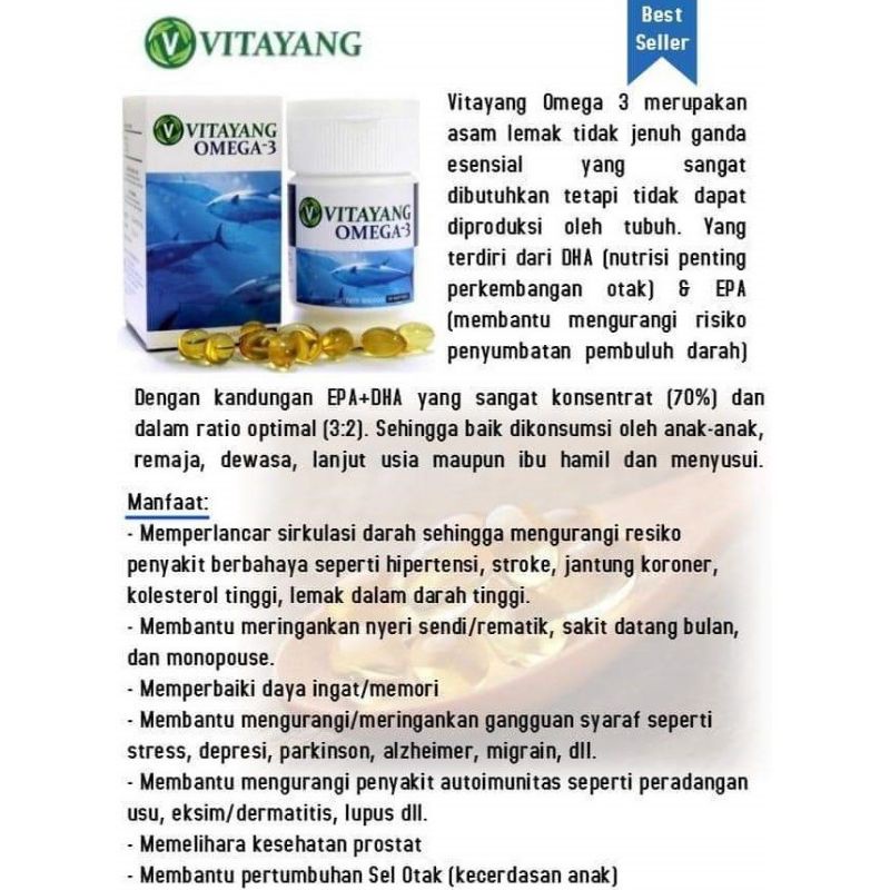 Vitayang Omega 3 Minyak Ikan Omega 3 Suplemen Jantung Syaraf Otak Original KK Indonesia