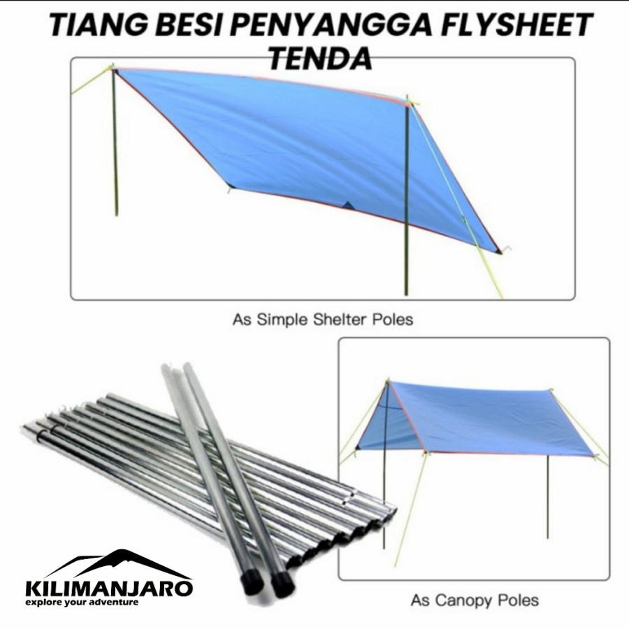 Paket Flysheet 3x4 dan Tiang Pole 2 x 200 cm Lengkap Tali pasak Tenda