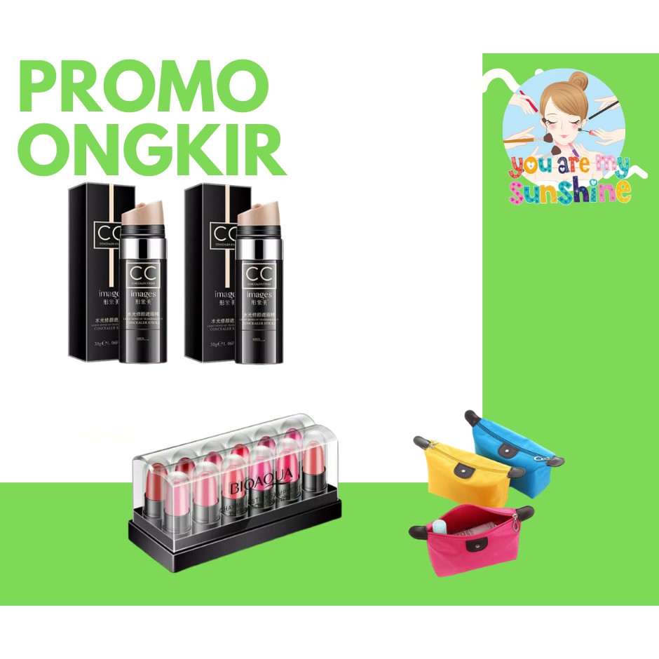 PROMO ONGKIR 1 Cc Stick Image + 1 CC Stick Images + Lipstik Bioaqua (12) + Tas Kosmetik
