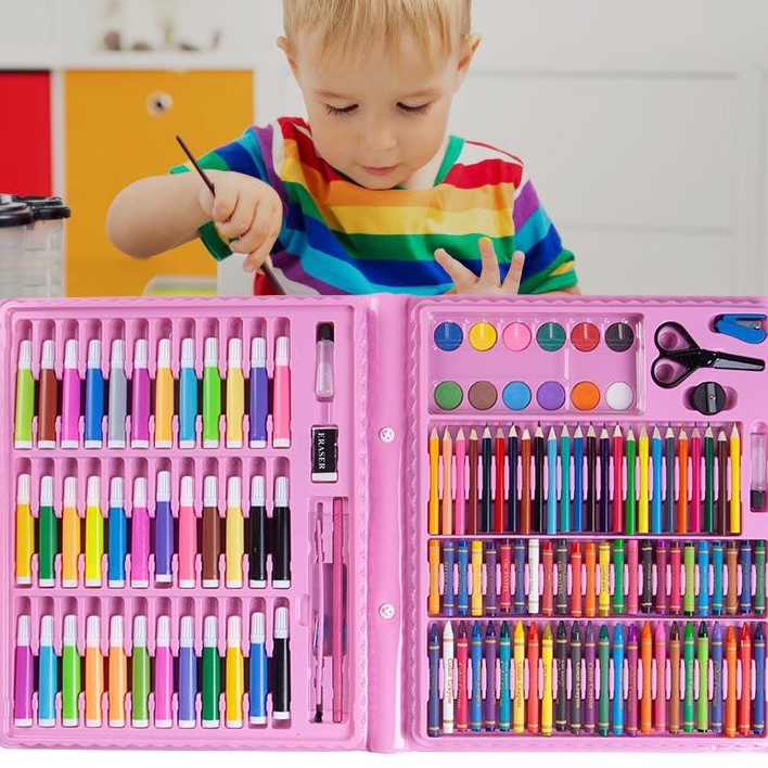 Krayon & Pastel SET KOPER ISI Perlengkapan Menggambar Lengkap Alat Tulis Coloring 42 86 150 PCS - Ka