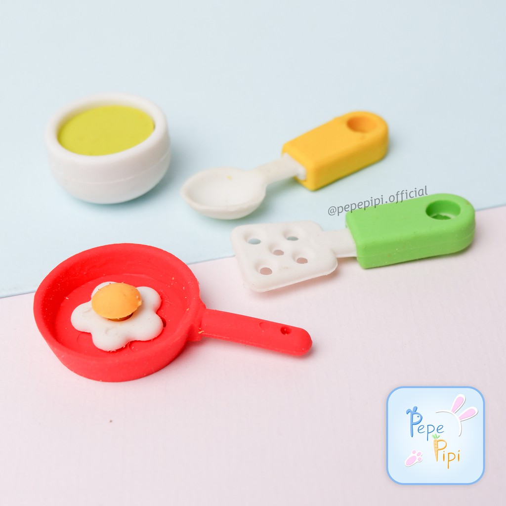 Penghapus Pan Pouch Eraser teflon panci sendok Setip Fancy Anak Lucu Hapusan Pensil teh telor ceplok