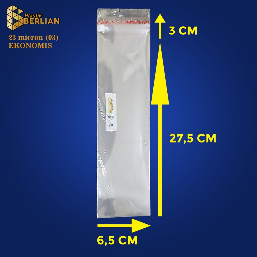 

6,5 x 27,5 cm Plastik OPP EKONOMIS 23micron (100 lbr) (lem/seal)