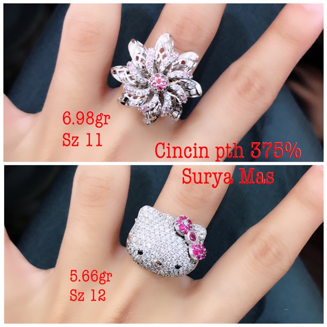 Cincin emas putih asli 375%
