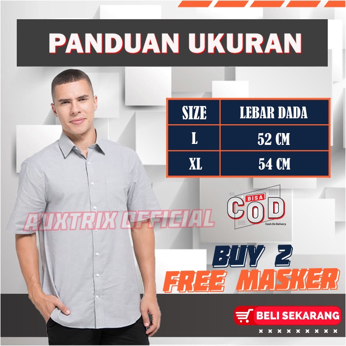 Kemeja Pria Lengan Pendek Polos Hem Kerja Kantor Cowok Kasual Size L XL