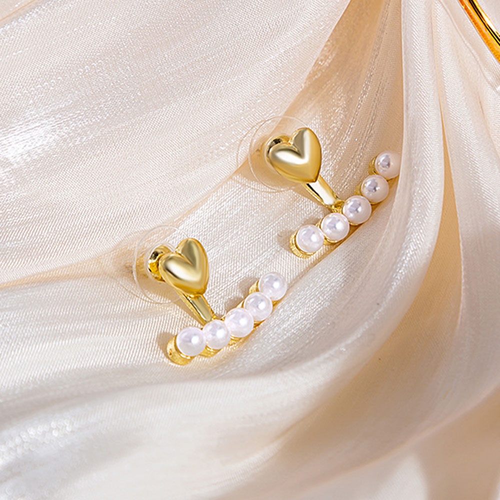 Anting Tusuk Mutiara Imitasi Bentuk Hati Lapis Emas Untuk Wanita