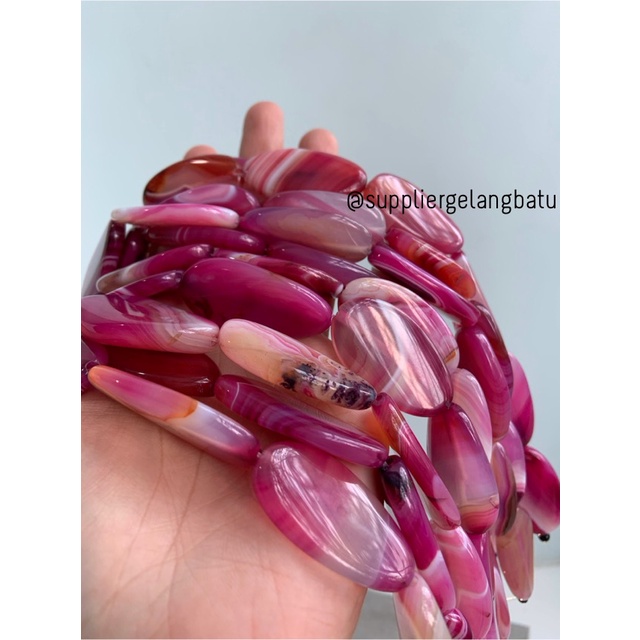 batu alam Penden simba oval pink carnelian 2 x 4 cm warna merah muda