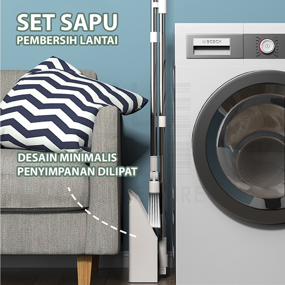 HUGO Set Sapu Pengki Pembersih Broom Set Dustpan Sapu Lipat Praktis