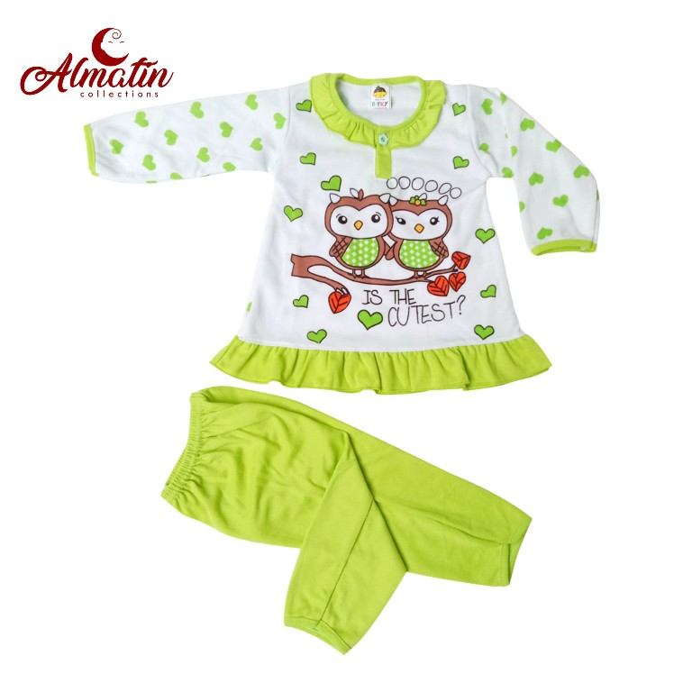 Setelan Baju Piyama Panjang Bayi Perempuan Motif Owl Murah / Baju Bayi Piyama Owl Rifky (3 Pasang)