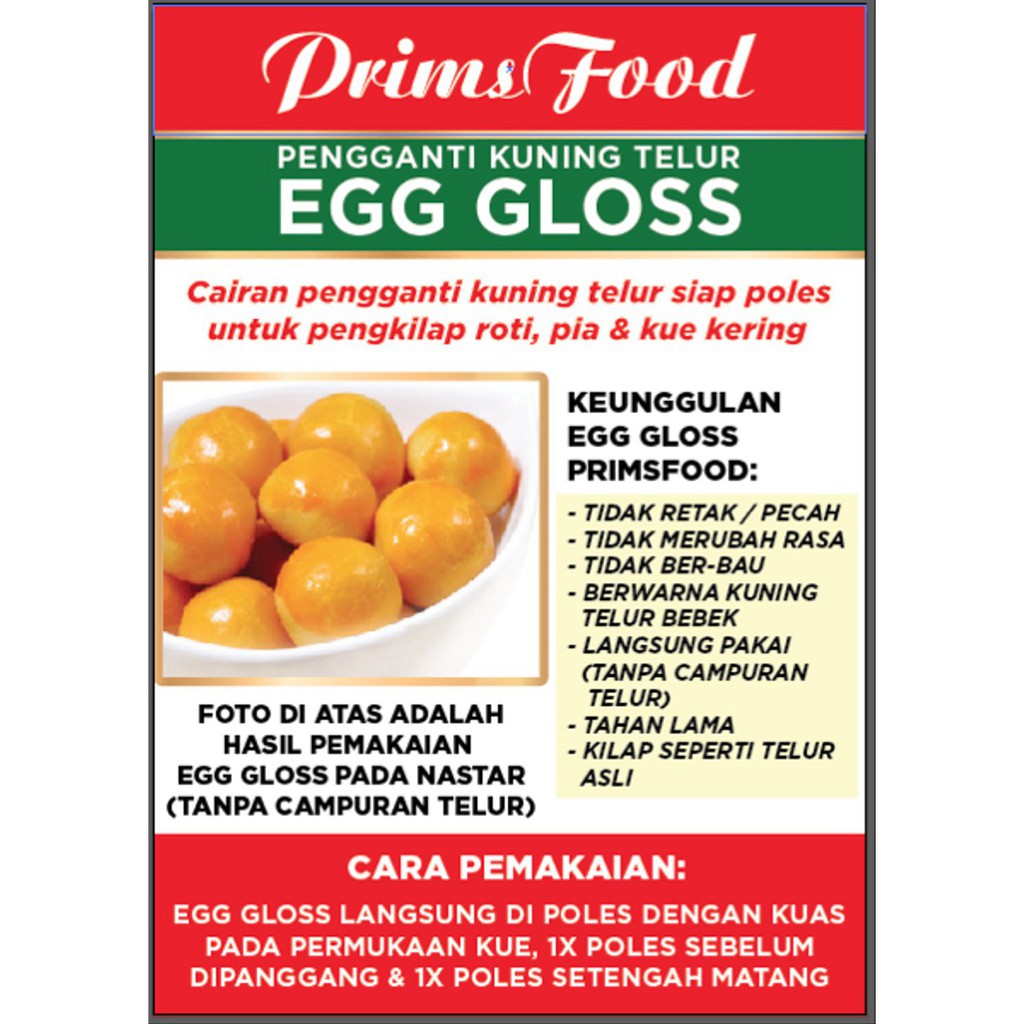 Primsfood Egg Gloss 140ml / Pengganti Kuning Telur / Poles Nastar