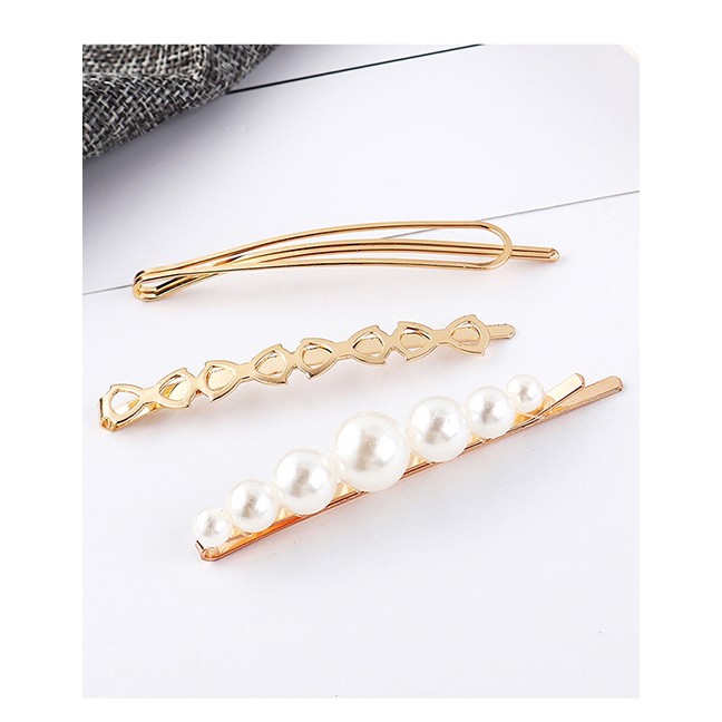 LRC Jepit Rambut Fashion Gold Smiley Love Small Pearl Hairpin Set Y61873