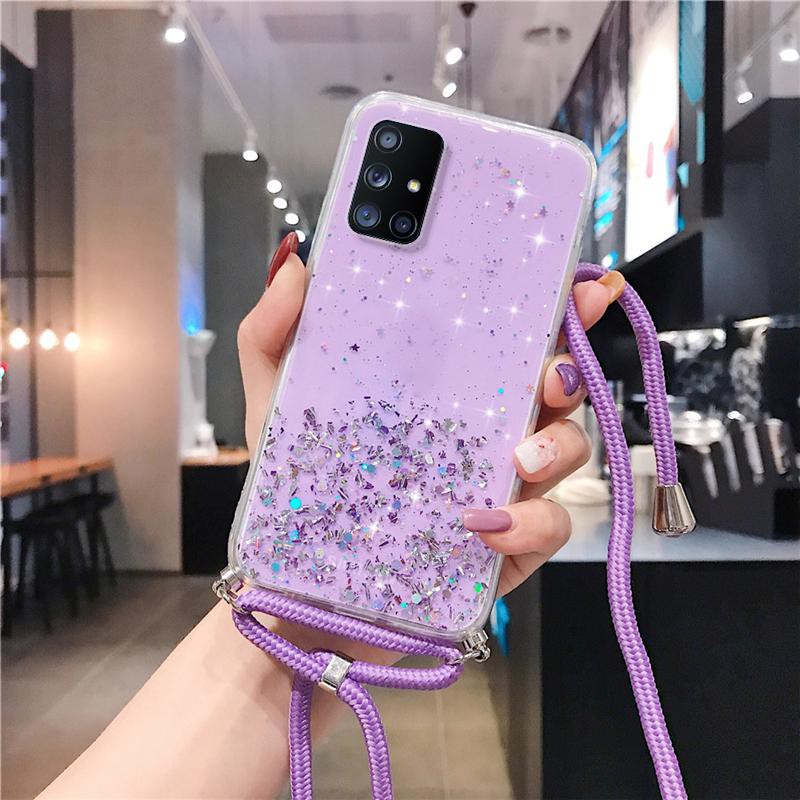 CASING REDMI NOTE 8 REDMI NOTE 8 PRO SOFT CASE CLEAR GLITTER LANYARD