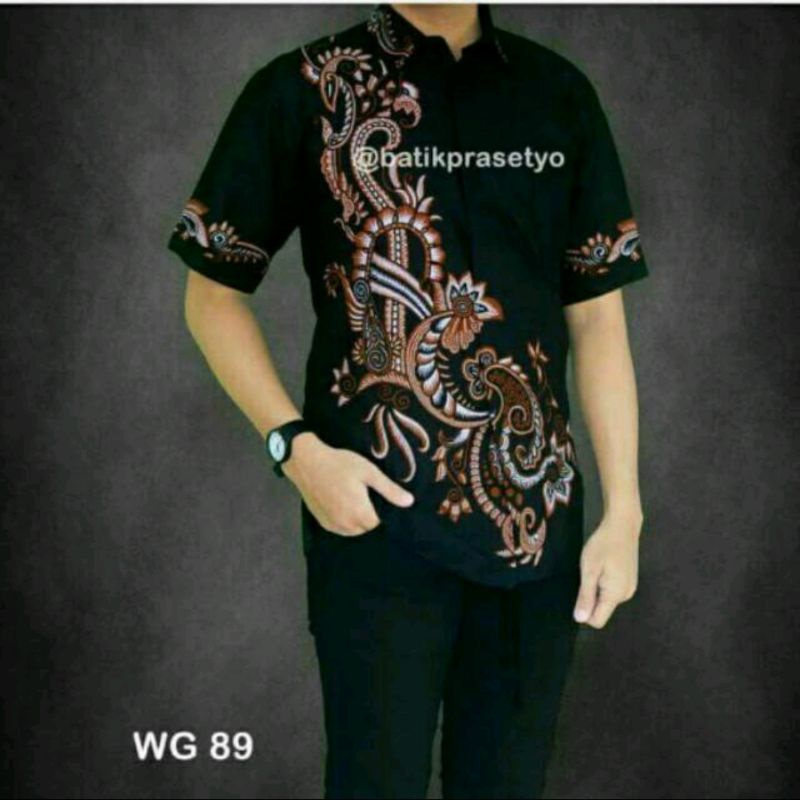 Batik pria kemeja batik modern~baju batik wayang hitam manis