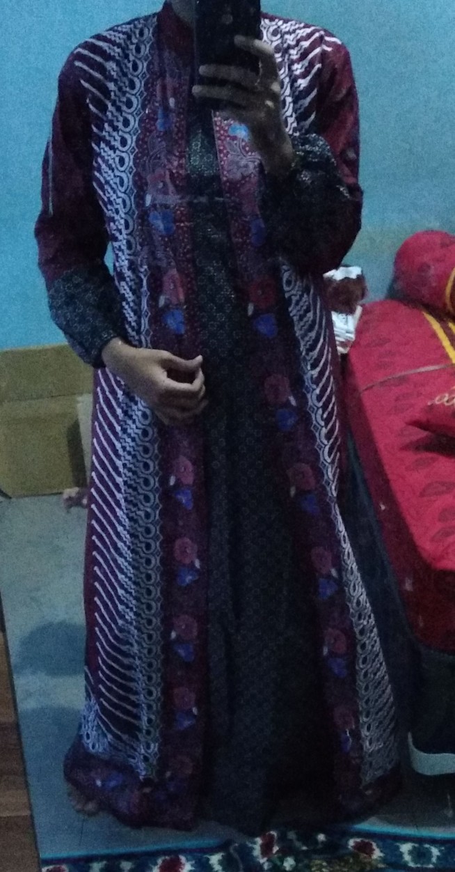 Couple Gamis Cardi Modang Kembang Batik Layer Kombinasi Muslim Maxi Sarimbit Seragam  Pesta Seragam.